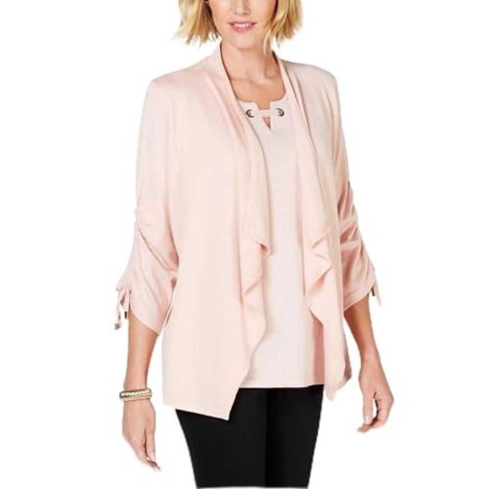 JM Collection Draped Front Ruched Sleeve Cardigan - Picture 2 of 3